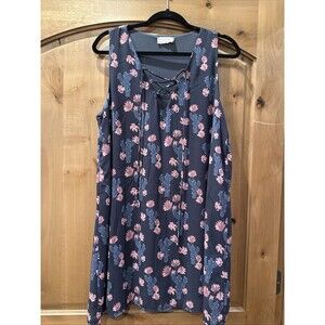 Berry N Cream Women's Large Floral Swing Dress, Blue With Cactus, Size Large